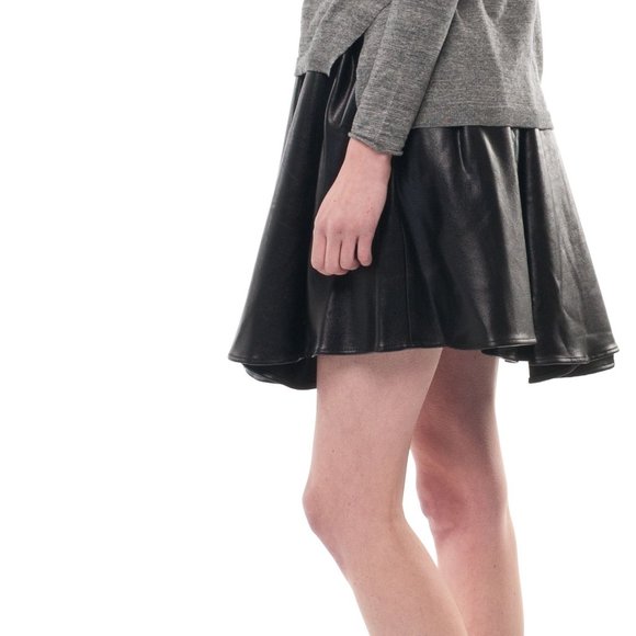 NWT ELEVENPARIS Black Glossy Vegan Leather Asymmetric Mini Skirt 38 XS US 2 $148 - Picture 5 of 7